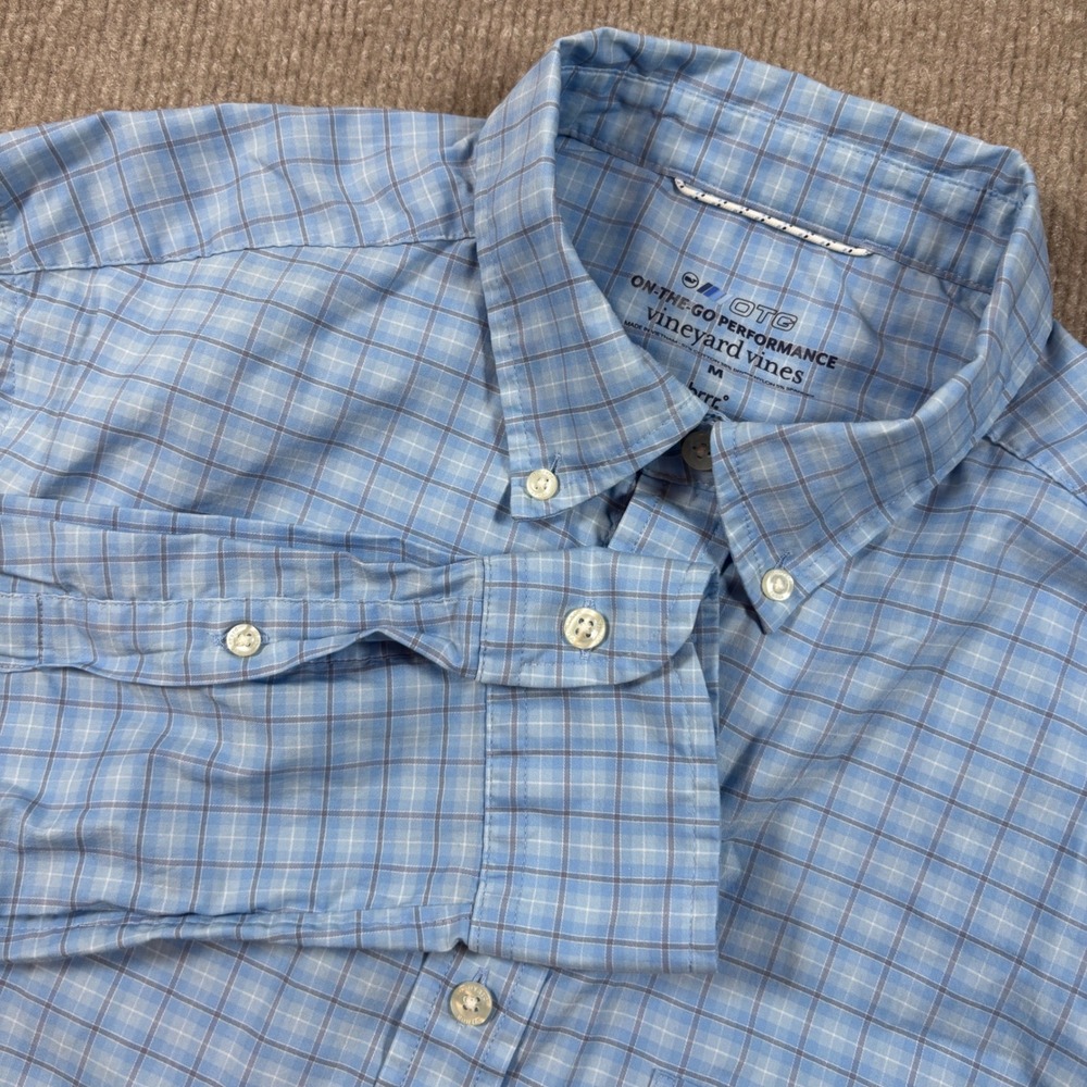 Vineyard Vines On-The-Go Blue Plaid Performance Button Down Men's Sz Medium EUC